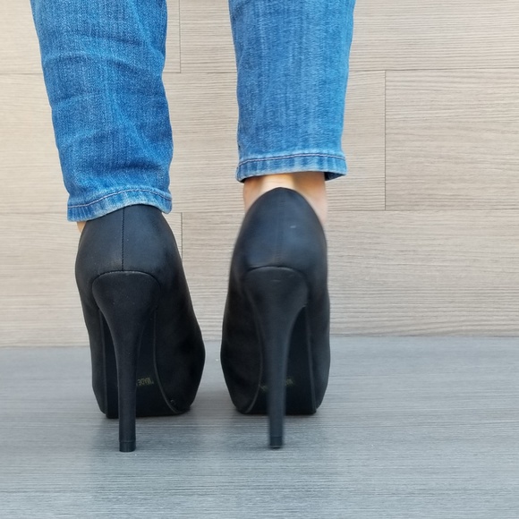 Sexy Black Metallic Peep Toe Platform High Heels - Picture 6 of 8